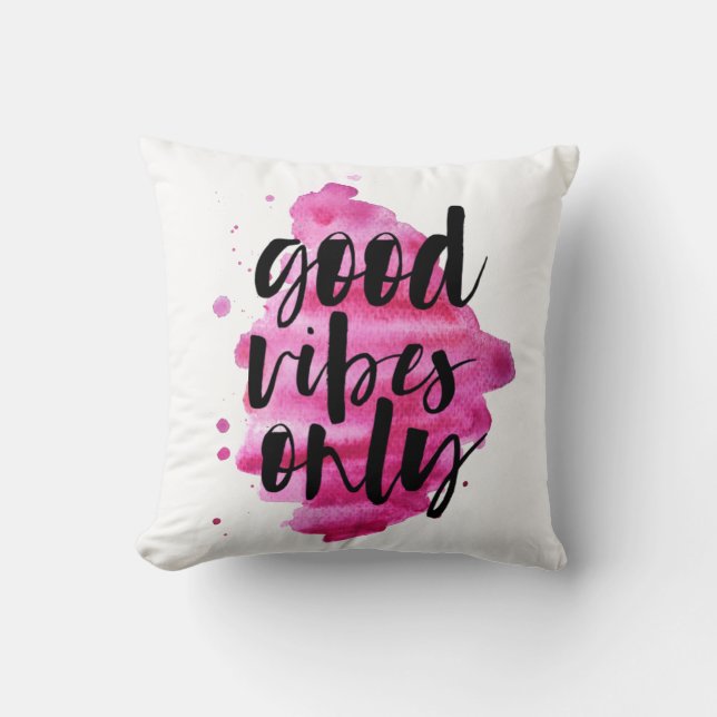 hot pink good vibes only brush script cushion (Front)
