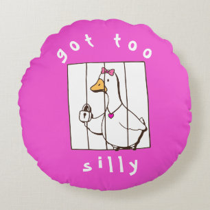 Hot Pink Got too Silly Funny Goose Round Cushion