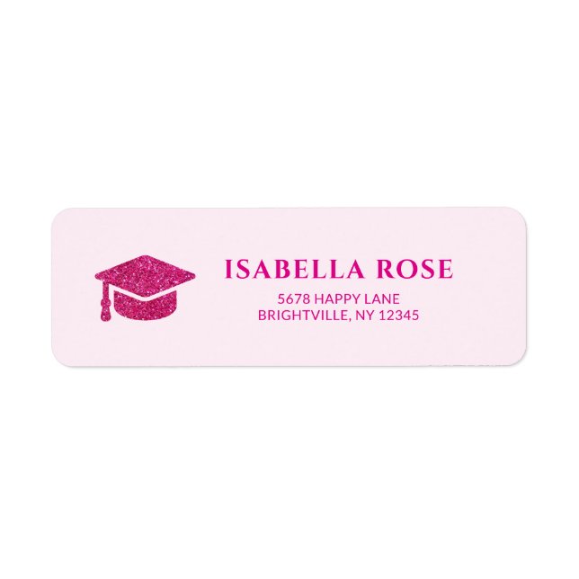 Hot pink Grad Cap Graduation Mail Return Address  Label (Front)