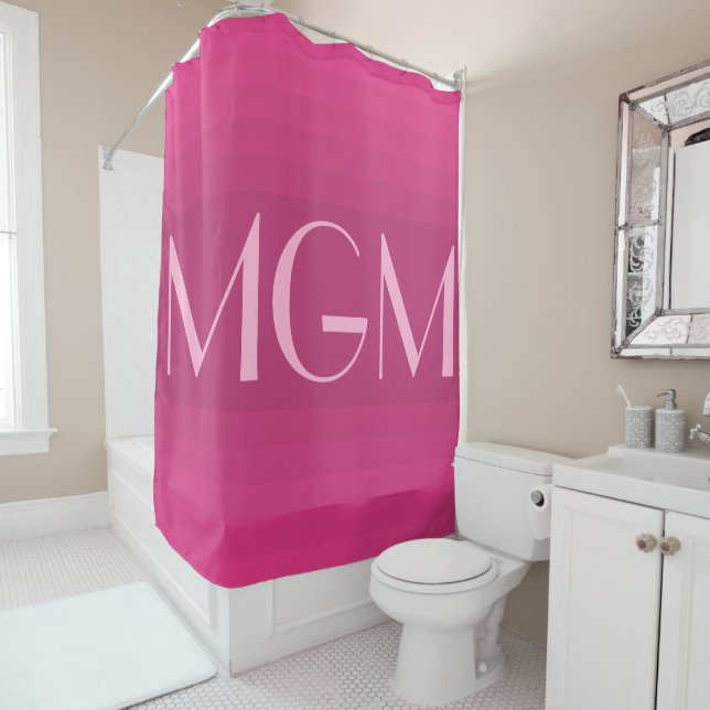 Hot pink gradation giant monogram shower curtain (In Situ)