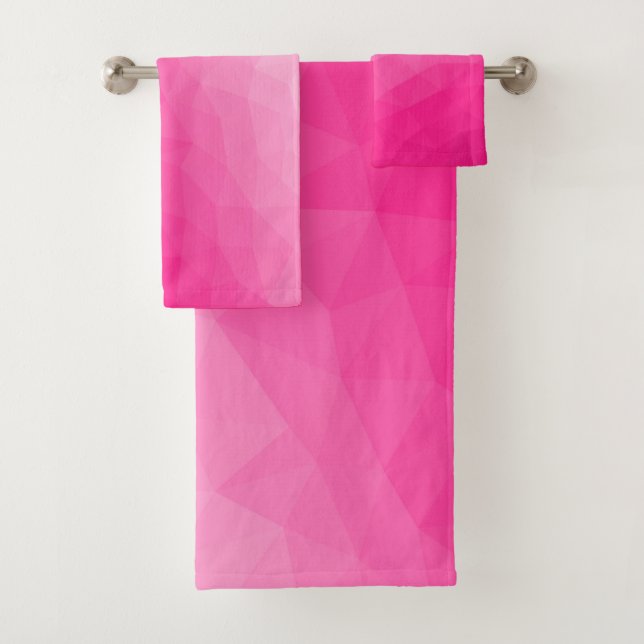 Hot pink Gradient Geometric Mesh Pattern Bath Towel Set (Insitu)