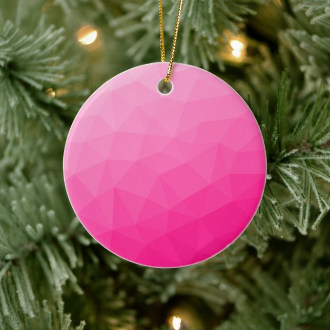 Hot pink Gradient Geometric Mesh Pattern Ceramic Ornament (Tree)