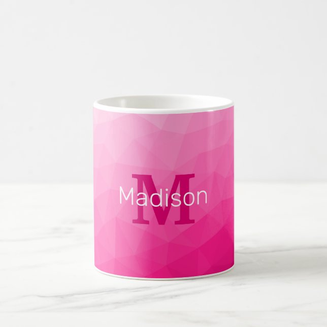 Hot pink Gradient Geometric Mesh Pattern Monogram Coffee Mug (Center)