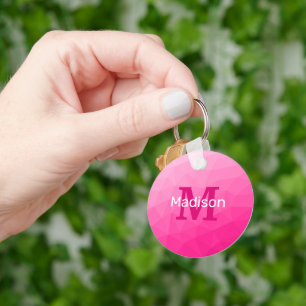 Hot pink Gradient Geometric Mesh Pattern Monogram Key Ring