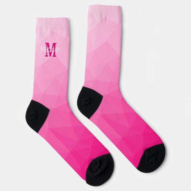 Hot pink Gradient Geometric Mesh Pattern Monogram Socks (Right)