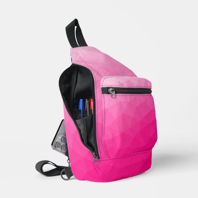 Hot pink gradient geometric mesh pattern sling bag (Open)