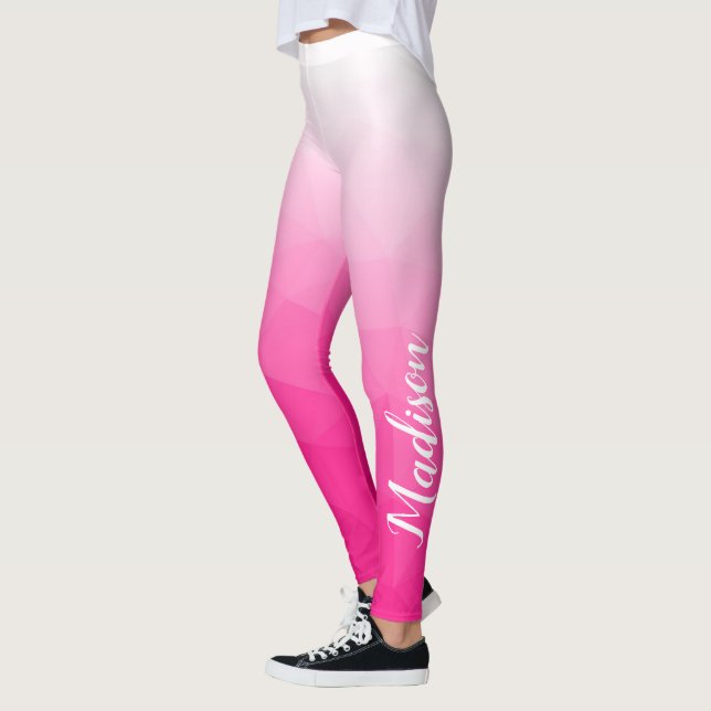Hot pink Gradient Geometric Mesh Pattern Your name Leggings (Left)