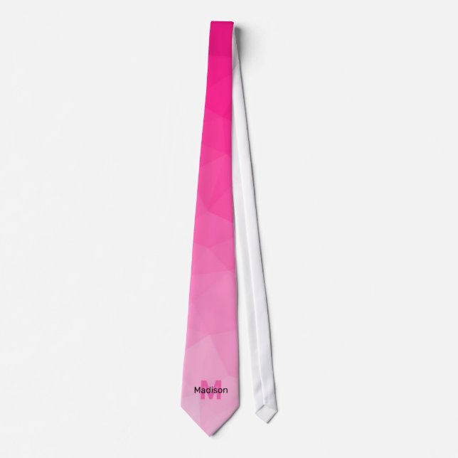 Hot pink gradient geometry mesh pattern Monogram Tie (Front)