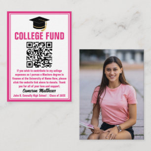 Hot Pink Graduate Photo College Fund QR Code Enclosure Card