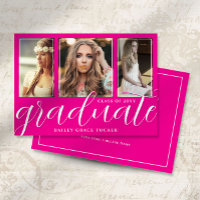 Hot Pink Graduate Script 3-Photo Graduation