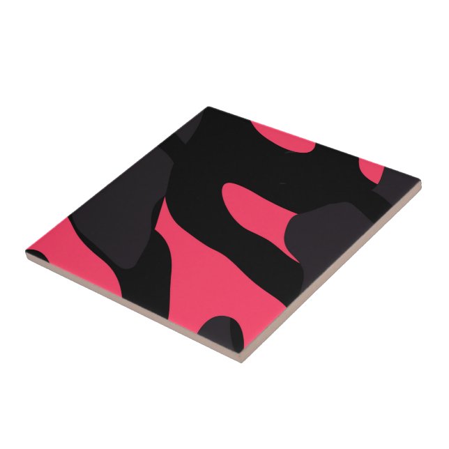 Hot pink, gray and black Camo abstract Ceramic Tile (Side)