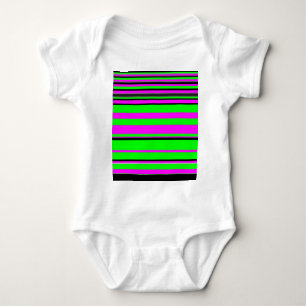 Hot Pink Green Black Colourful Stripe Pattern Baby Bodysuit