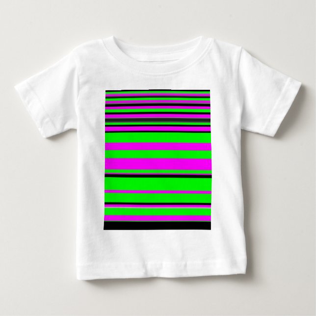 Hot Pink Green Black Colourful Stripe Pattern Baby T-Shirt (Front)