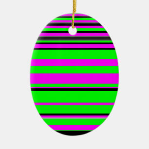Hot Pink Green Black Colourful Stripe Pattern Ceramic Ornament
