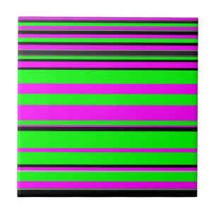 Hot Pink Green Black Colourful Stripe Pattern Ceramic Tile