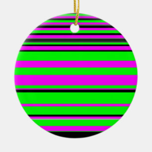 Hot Pink Green Black Colourful Stripe Pattern Ceramic Tree Decoration
