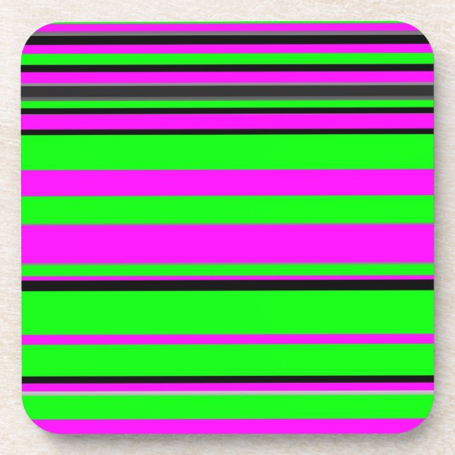 Hot Pink Green Black Colourful Stripe Pattern Coaster (Front)