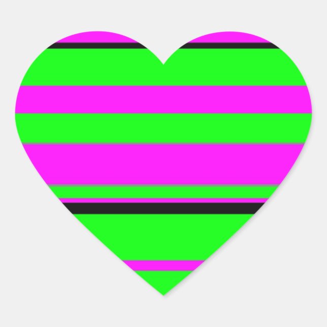 Hot Pink Green Black Colourful Stripe Pattern Heart Sticker (Front)