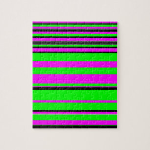 Hot Pink Green Black Colourful Stripe Pattern Jigsaw Puzzle