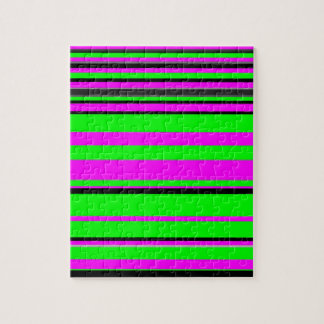 Hot Pink Green Black Colourful Stripe Pattern Jigsaw Puzzle