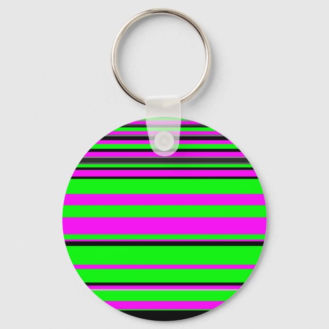 Hot Pink Green Black Colourful Stripe Pattern Key Ring (Front)