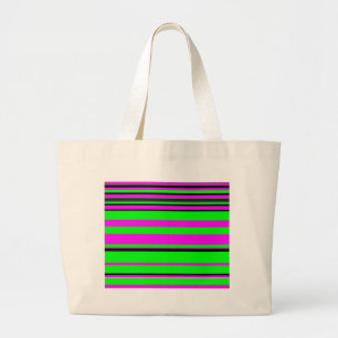 Hot Pink Green Black Colourful Stripe Pattern Large Tote Bag