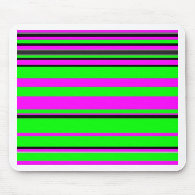 Hot Pink Green Black Colourful Stripe Pattern Mouse Pad (Front)