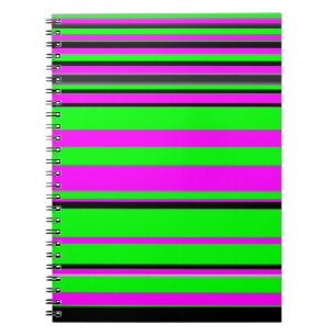 Hot Pink Green Black Colourful Stripe Pattern Notebook