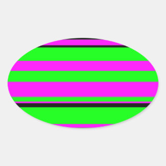 Hot Pink Green Black Colourful Stripe Pattern Oval Sticker