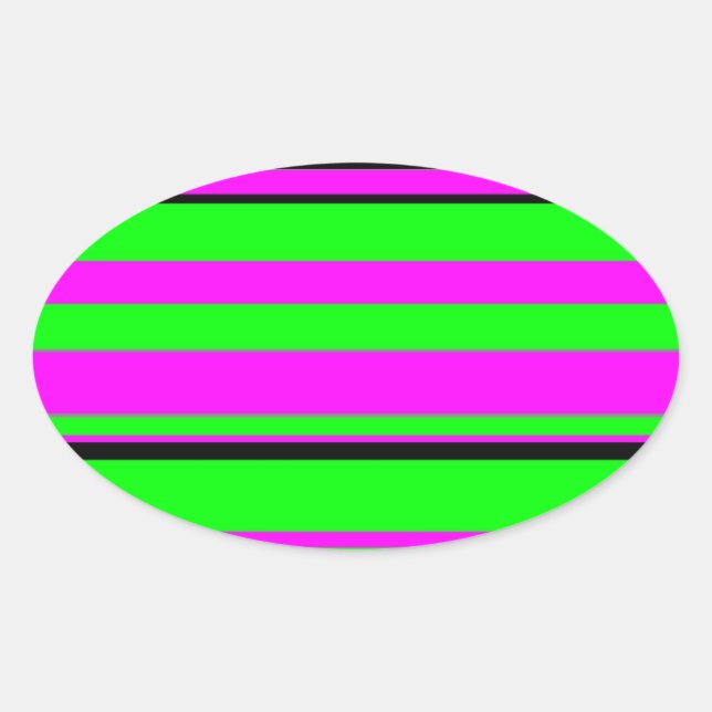 Hot Pink Green Black Colourful Stripe Pattern Oval Sticker (Front)