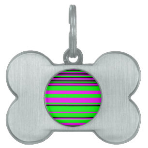 Hot Pink Green Black Colourful Stripe Pattern Pet Tag