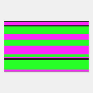 Hot Pink Green Black Colourful Stripe Pattern Rectangular Sticker