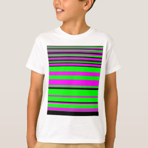 Hot Pink Green Black Colourful Stripe Pattern T-Shirt