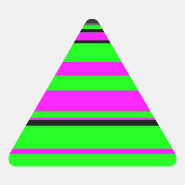 Hot Pink Green Black Colourful Stripe Pattern Triangle Sticker (Front)