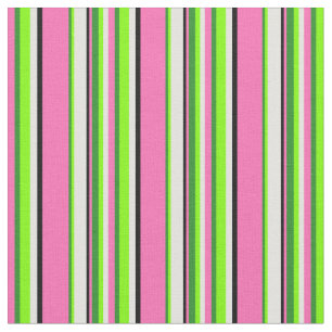 Hot Pink, Green, Chartreuse, Cyan & Black Lines Fabric
