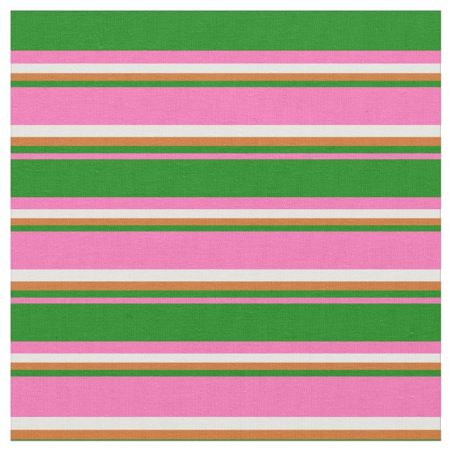 Hot Pink, Green, Chocolate & White Stripes Fabric (Close Up)