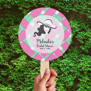 Hot Pink & Green Diagonal Stripes Hand Fan