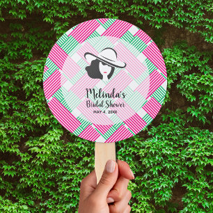 Hot Pink & Green Diagonal Stripes Hand Fan