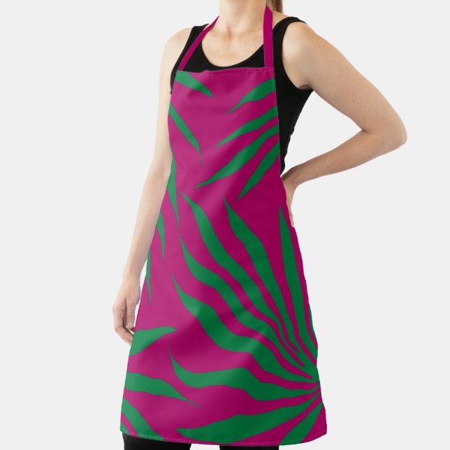 hot pink Green Leaf Tribal Pattern Africa Pattern Apron (Insitu)