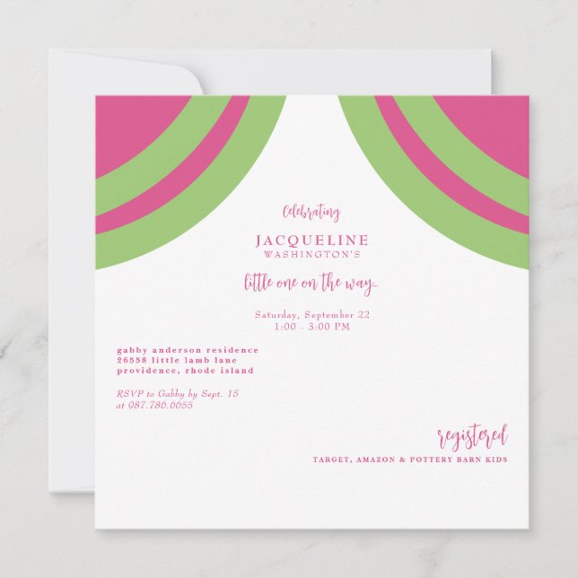 Hot Pink & Green Pink Text Baby Shower Invitation (Front)