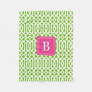Hot Pink & Green Trellis   Fleece Blanket