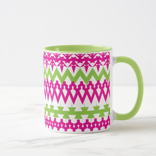 Hot Pink Green Tribal Chevron Pattern Mug (Right)