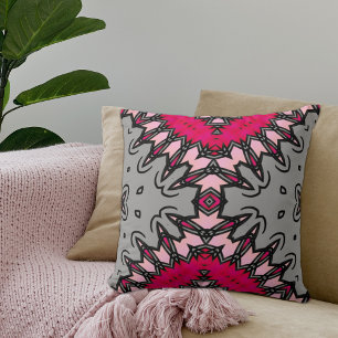 Hot Pink & Grey Chic Modern Stylish Geometric Cushion