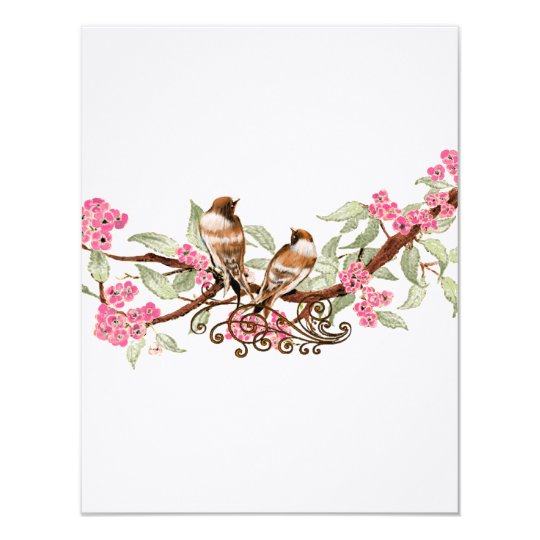 Hot Pink & Grey Vintage Birds Wedding RSVP Card