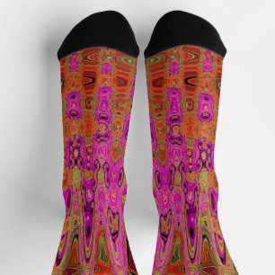 Hot Pink Groovy Abstract Retro Atomic Waves Socks