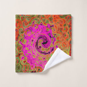 Hot Pink Groovy Abstract Retro Liquid Swirl Bath Towel Set