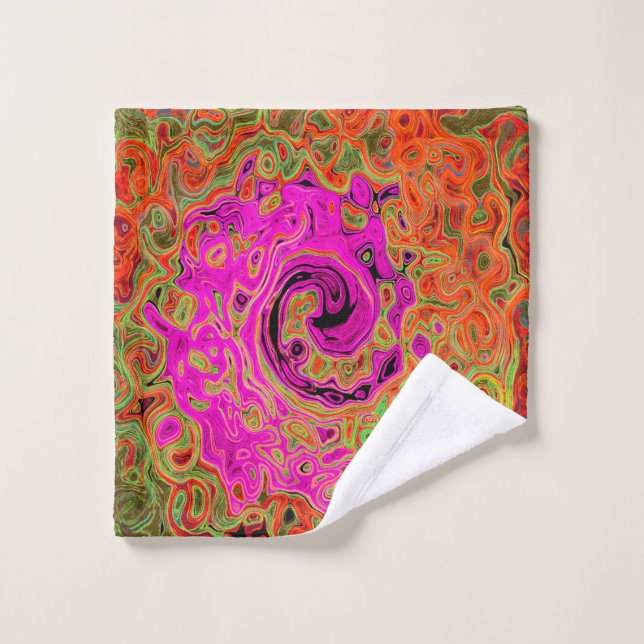 Hot Pink Groovy Abstract Retro Liquid Swirl Bath Towel Set (Wash Cloth)