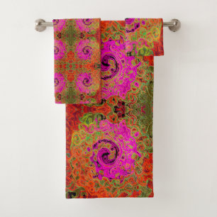 Hot Pink Groovy Abstract Retro Liquid Swirl Bath Towel Set
