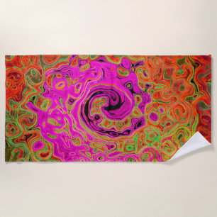 Hot Pink Groovy Abstract Retro Liquid Swirl Beach Towel
