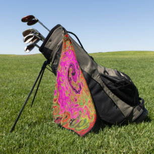 Hot Pink Groovy Abstract Retro Liquid Swirl Golf Towel